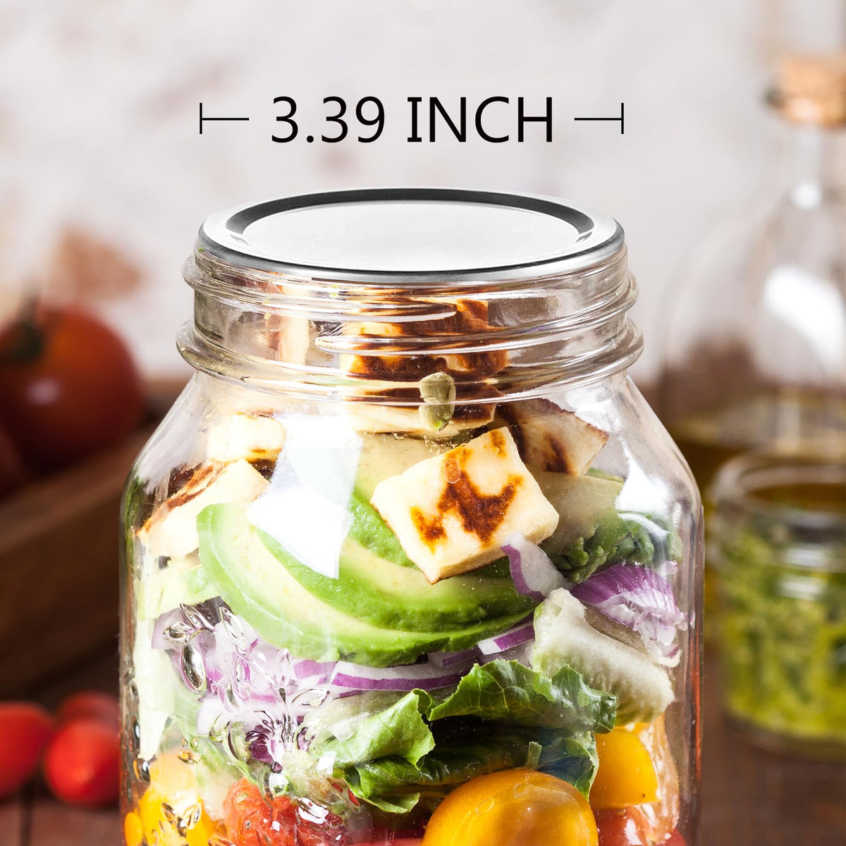 SLifeJars split-type lids with silicone seal fit wide-mouth jars securely.