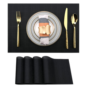 SLKQG black placemats set of 4, flat lay display, easy to wipe clean and water resistant.