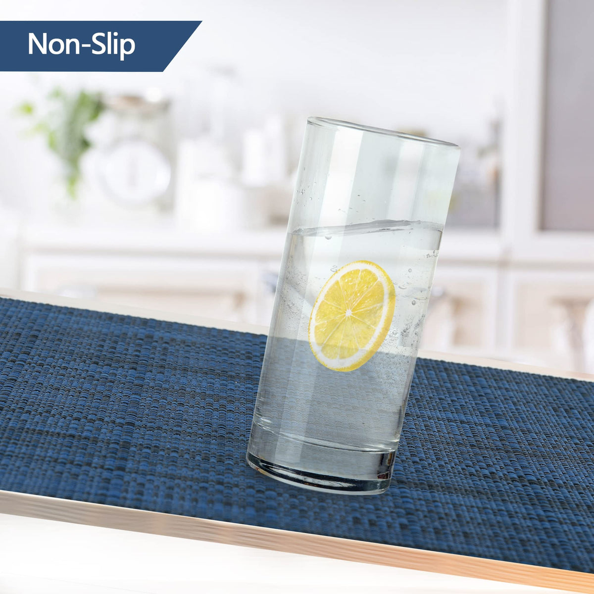 SLKQG navy blue placemats showcase clean edges and tight gaps for a neat appearance