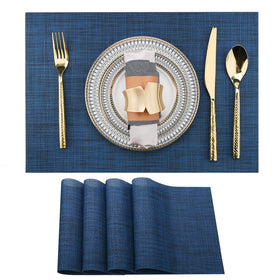 SLKQG navy blue placemats set of 4 on a dining table for easy cleanup