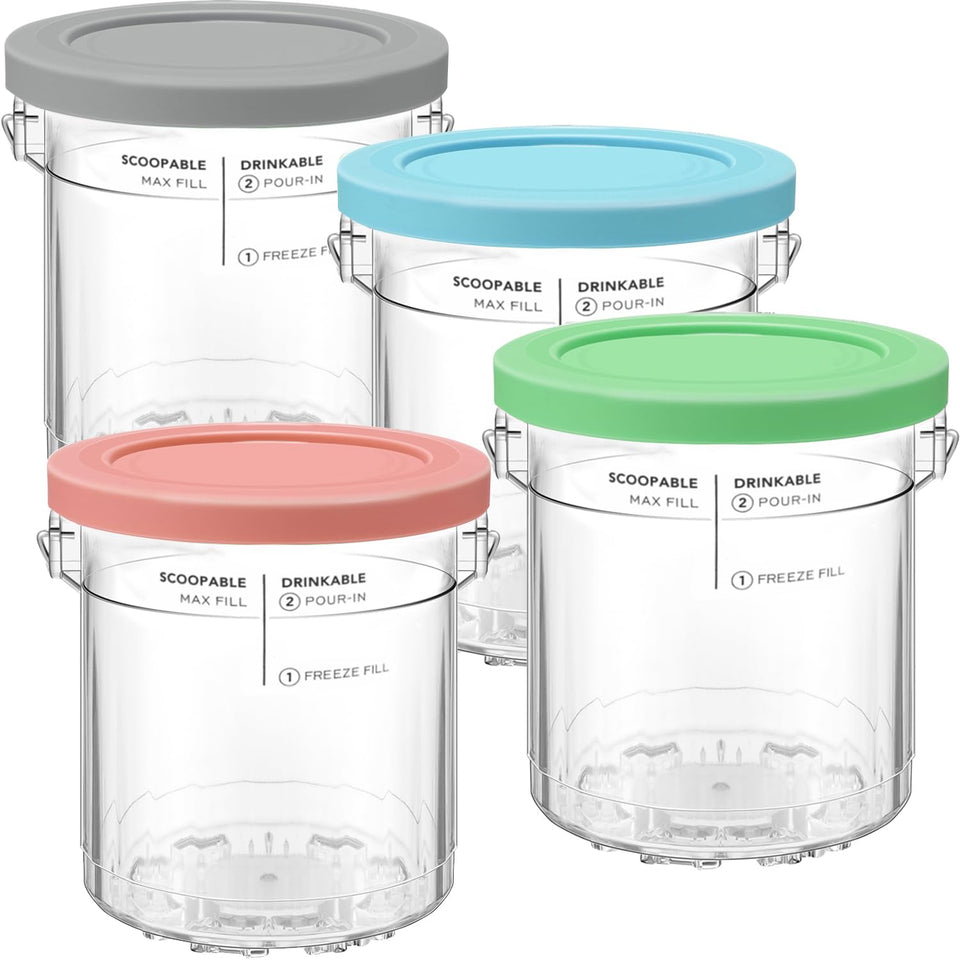 SLLFLY Ninja Creami Deluxe pint cups with built-in handles for easy freezer removal.