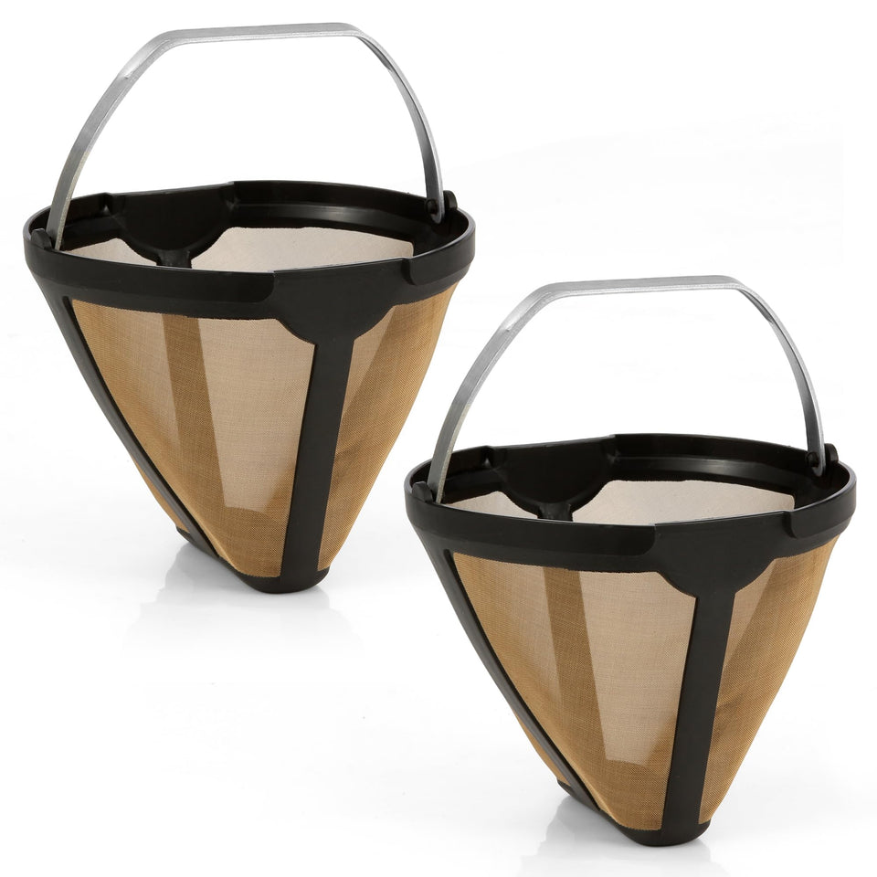 SLLFLY permanent coffee filter front view offers durable gold-tone mesh for full flavor.
