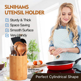 SLNIHAMS bamboo utensil holder in dark brown finish complements kitchen decor.