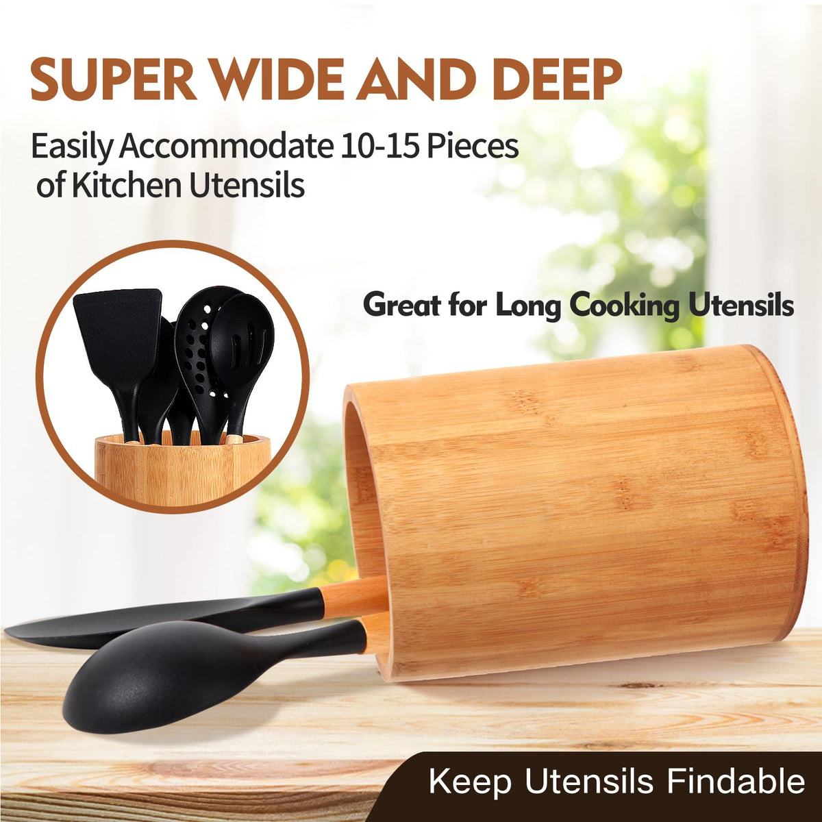 SLNIHAMS bamboo utensil holder is easy to clean and durable.