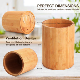 SLNIHAMS bamboo utensil holder with vented bottom keeps utensils dry and mold-free.