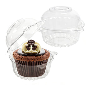 Slomg cupcake container with a dome lid for secure transport and display