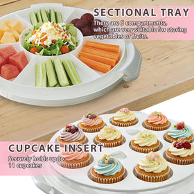 Slomg transparent dome lid shows treats while maintaining freshness.