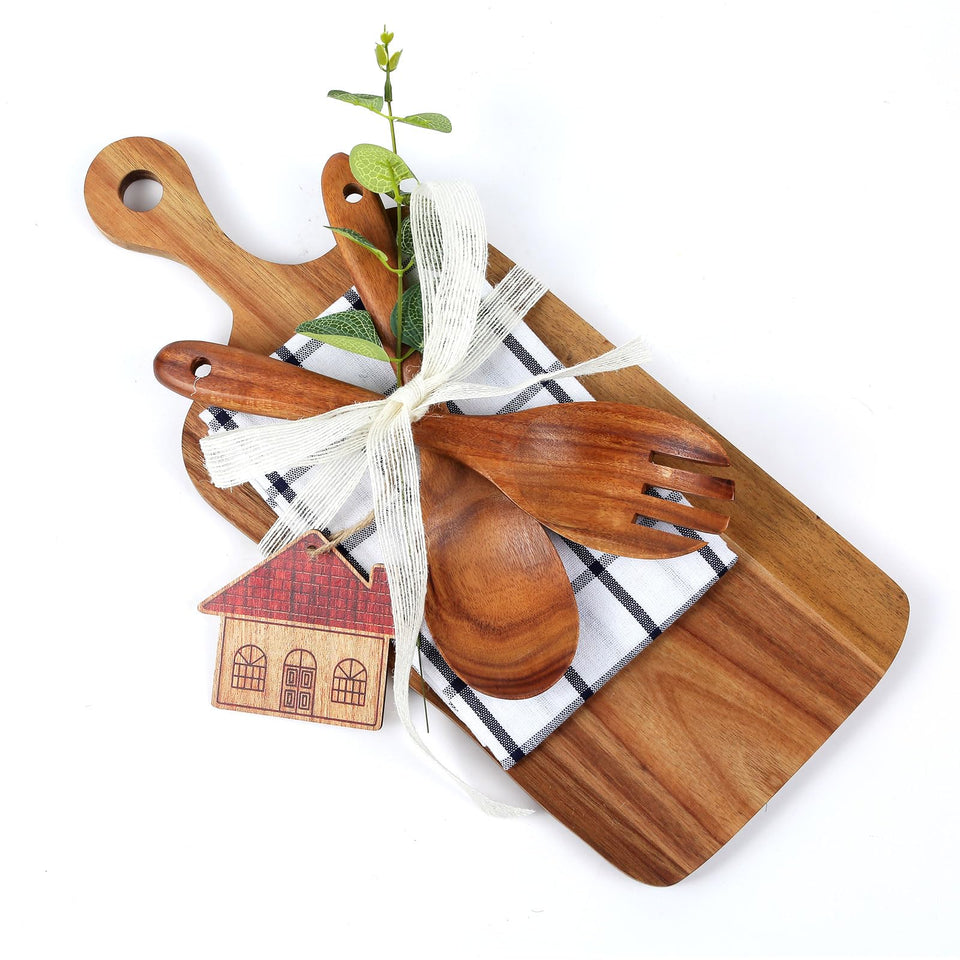 SlopHaul large acacia cutting board on counter, ideal for entertaining.