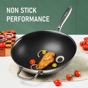 SLOTTET hybrid wok nonstick coating close-up shows durable, scratch-resistant surface.