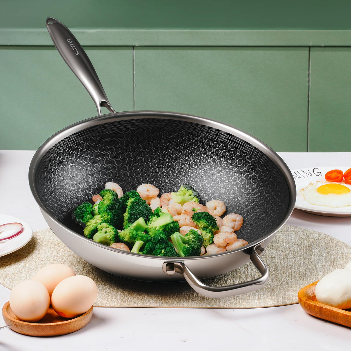 SLOTTET wok is oven-safe up to 500F for finishing dishes.