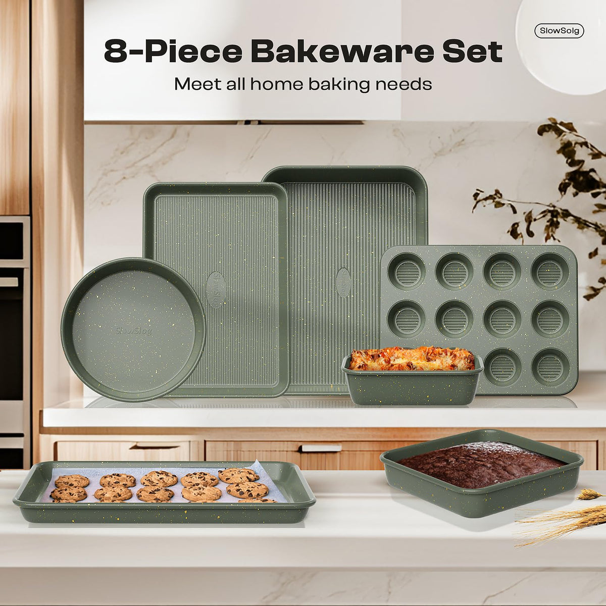 Slow Slog two pie pans, loaf pan and square pan for versatile baking.
