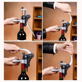 Smaier lever-action wine opener demonstrates quick bottle opening