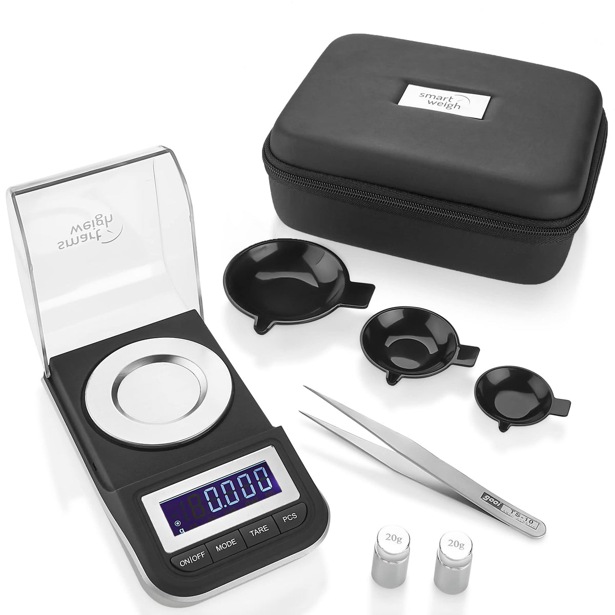 Smart Weigh 50g scale front view showing compact, portable precision.