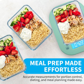 Smart Weigh mint green scale measuring milliliters and pounds for versatile tasks.