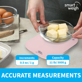 Smart Weigh pink scale displays grams and ounces for versatile use