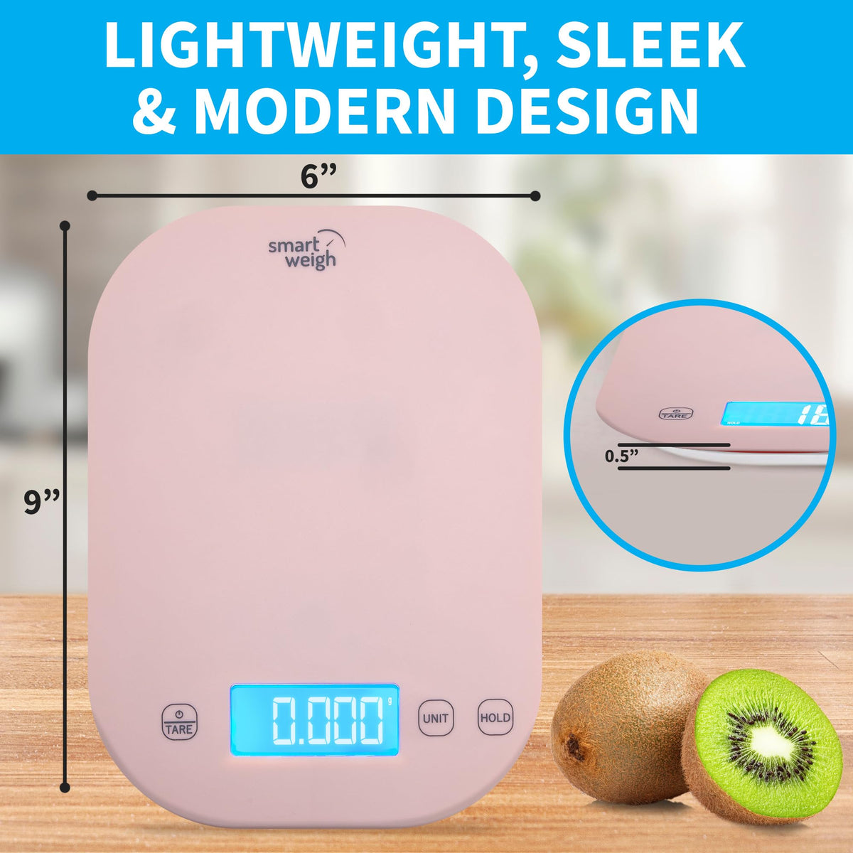 Smart Weigh pink scale side view highlighting slim design