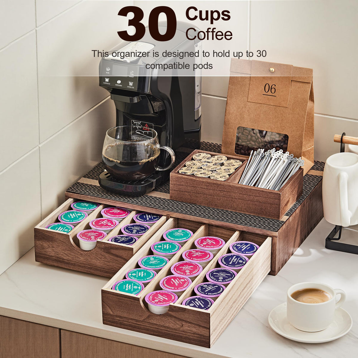 SMARTAKE countertop coffee pod stand ready for use on the counter.