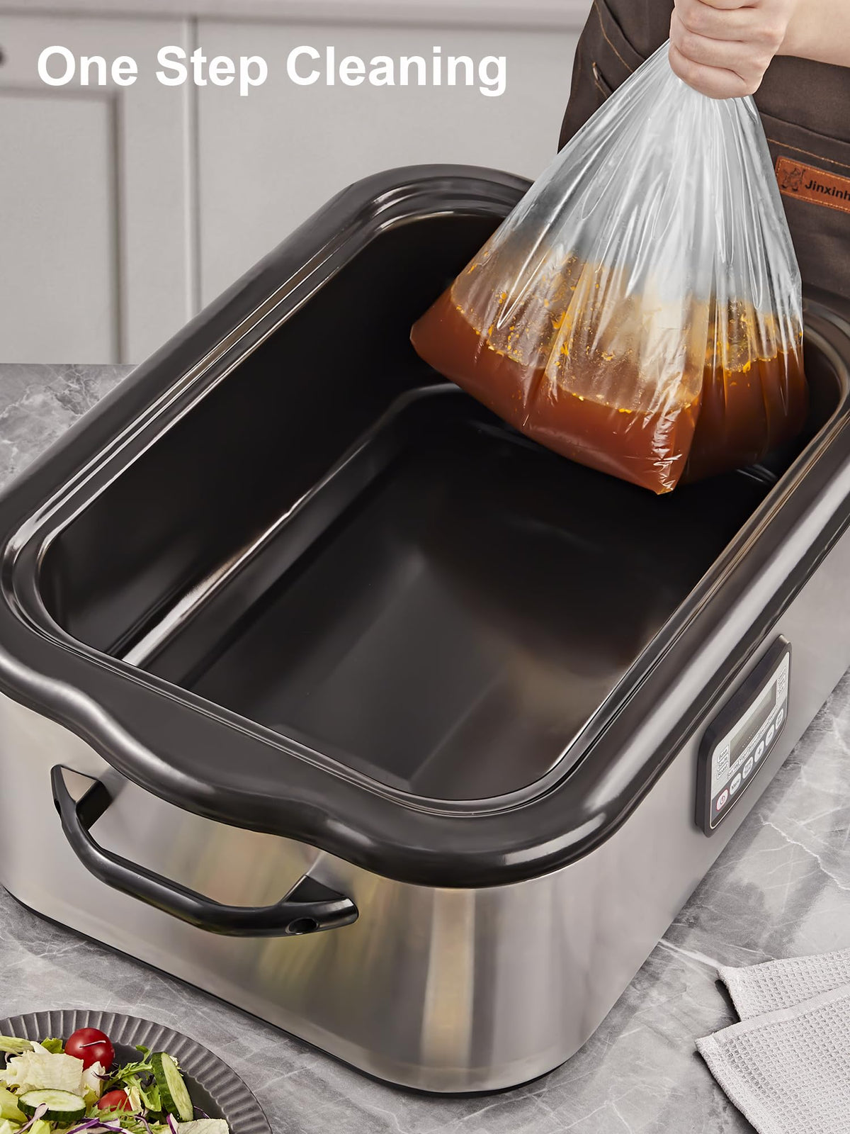 Liner withstands heat up to 350F for evenly heated stews and casseroles