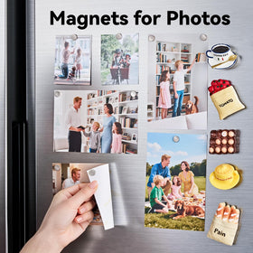 Magnets on fridge securely holding sticky notes in SMARTAKE set.