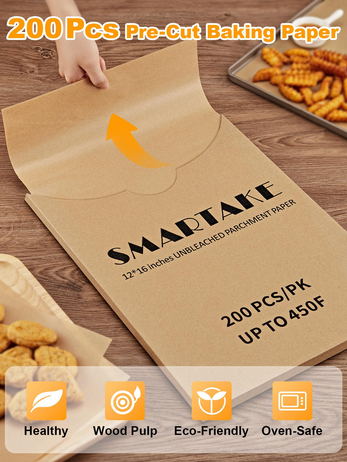 Smartake no-curly parchment packaging keeps sheets flat and easy to store.