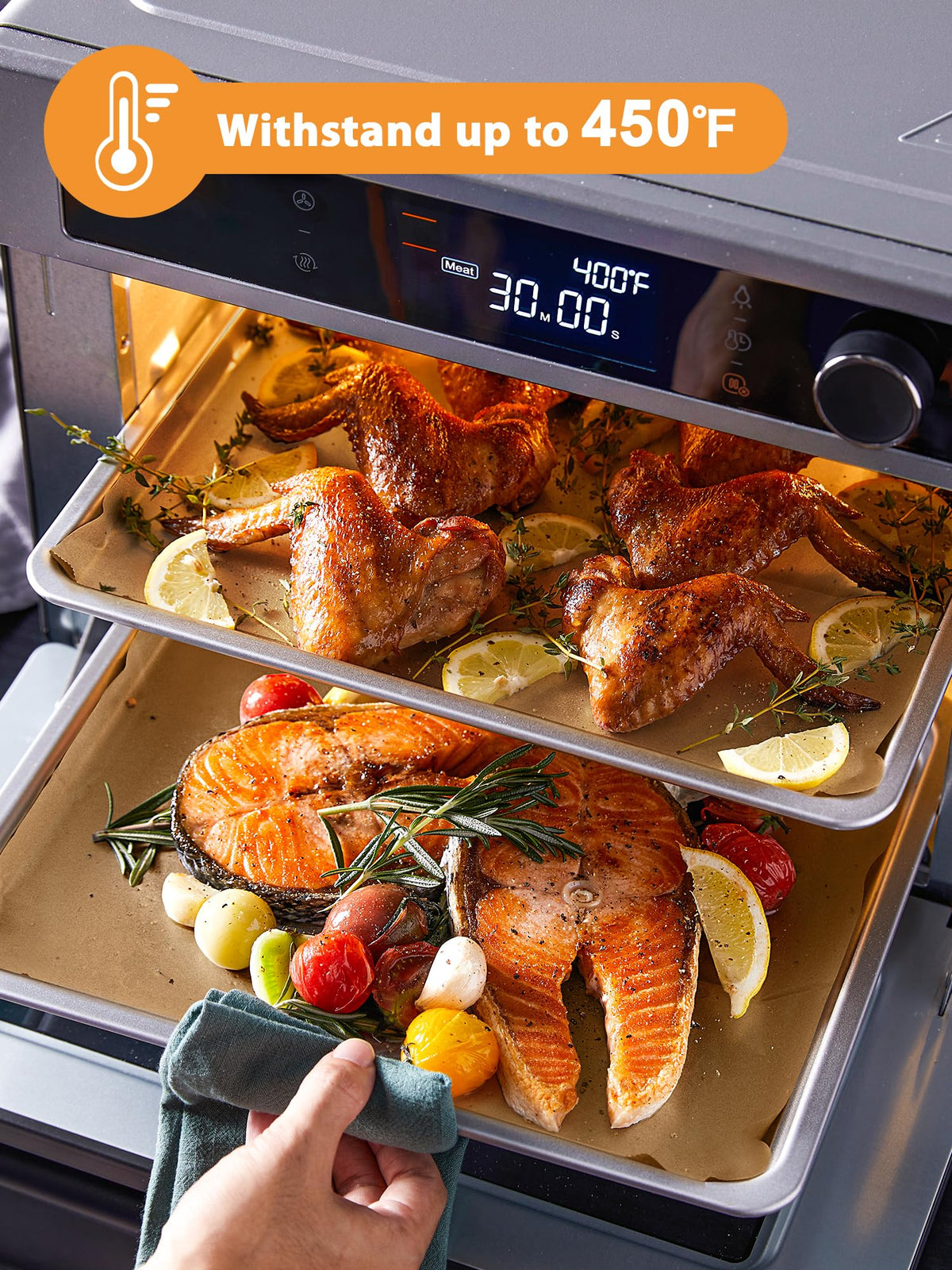 SMARTAKE non-stick parchment sheet prevents sticking, preserving food texture