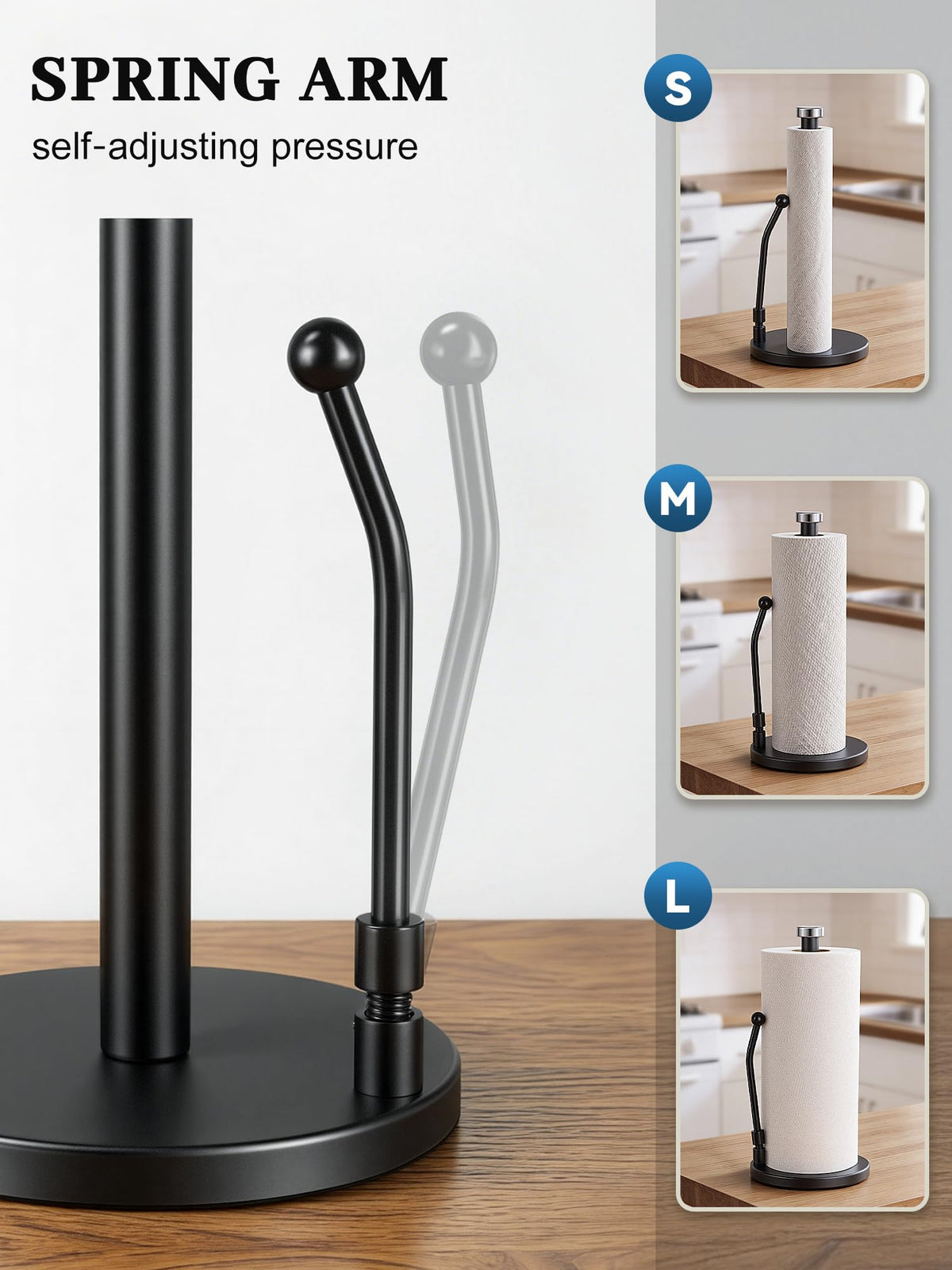SMARTAKE paper towel holder with weighted base, front view for stability.