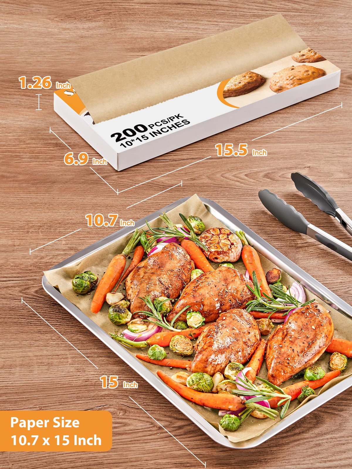 SMARTAKE parchment sheet sized 10.7x15 inches for versatile baking layouts