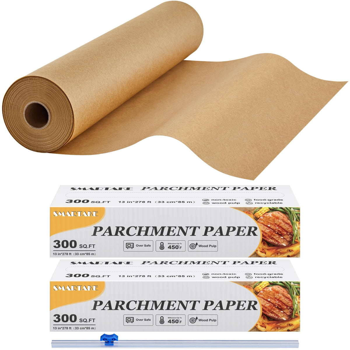 SMARTAKE parchment roll unbleached 13in x 278ft keeps trays clean and flavors intact