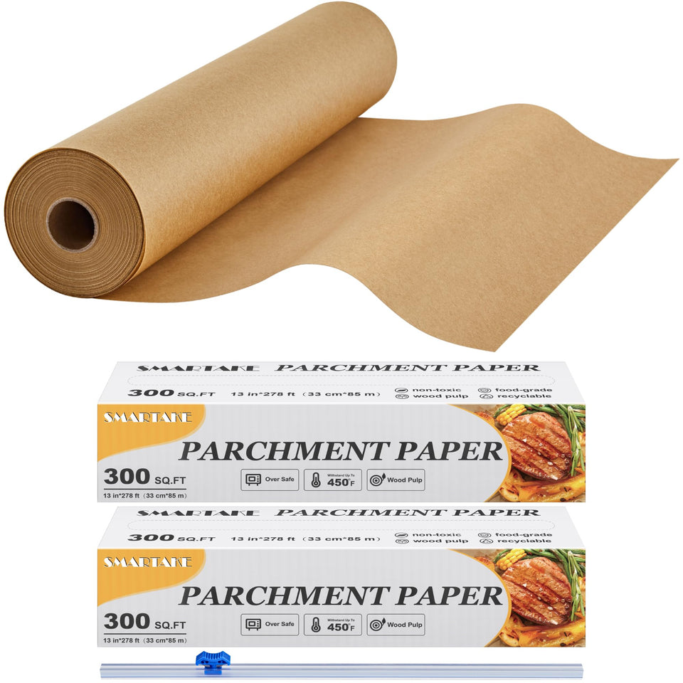 SMARTAKE parchment roll unbleached 13in x 278ft keeps trays clean and flavors intact