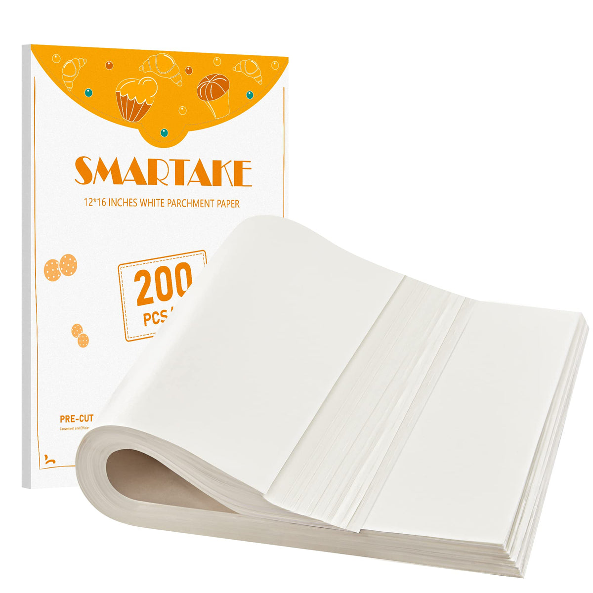 SMARTAKE parchment sheets stacked flat for easy prep and reduced curling