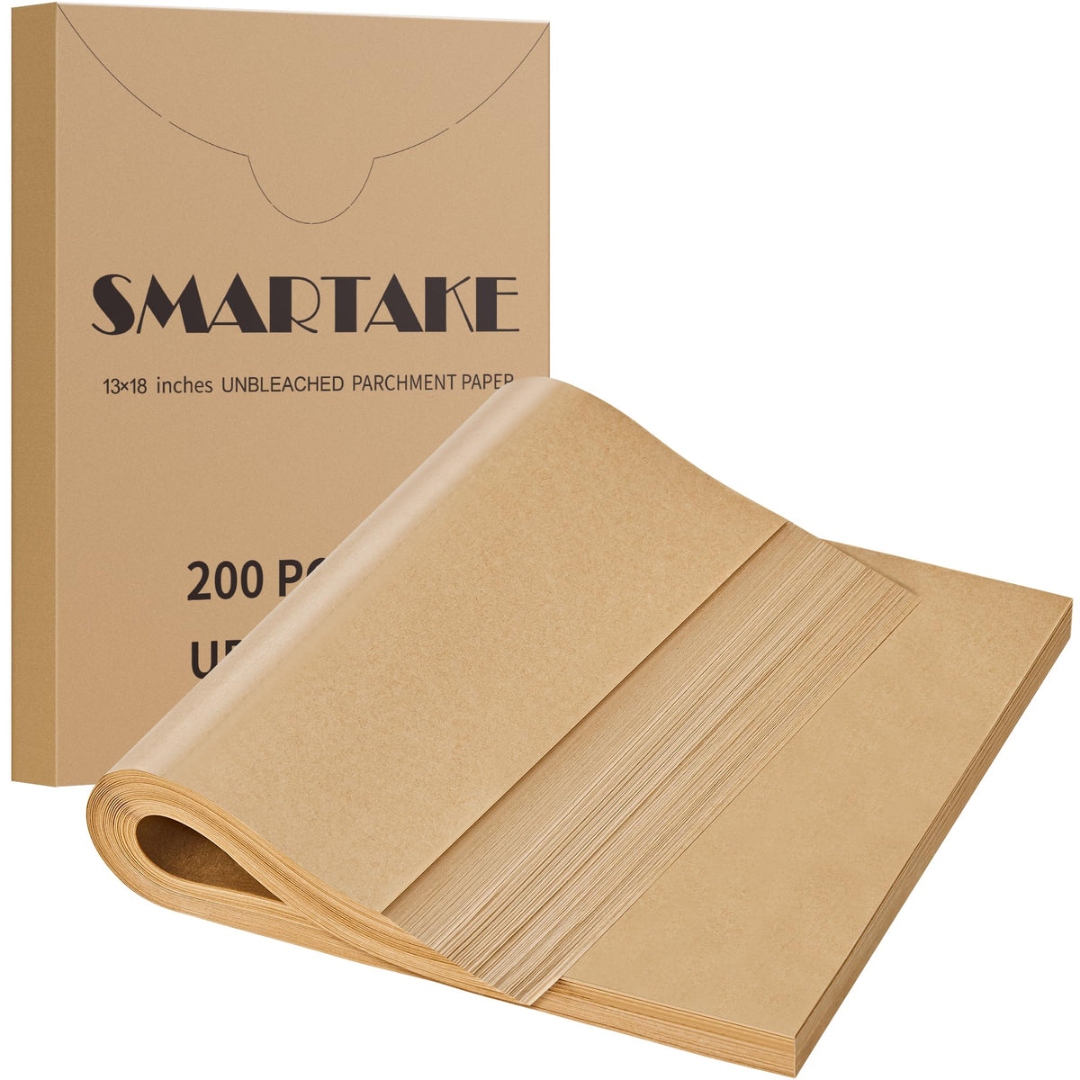 SMARTAKE pre-cut parchment sheets on a baking tray for easy, curl-free baking.