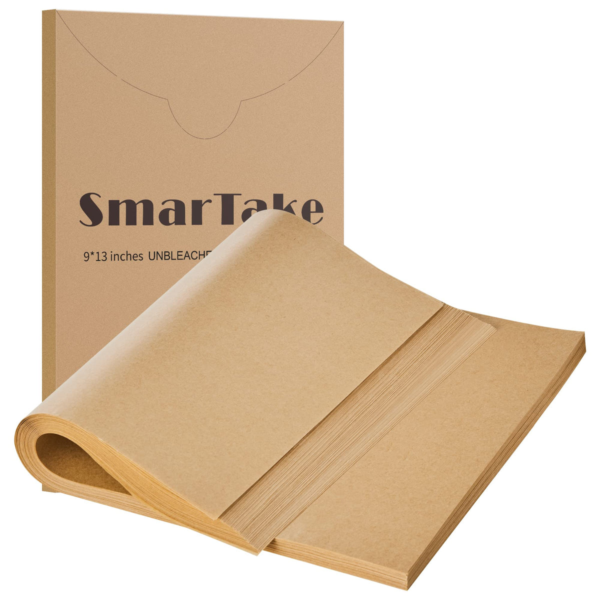 SMARTAKE pre-cut parchment sheets laid neatly on a 9x13 pan for easy baking.