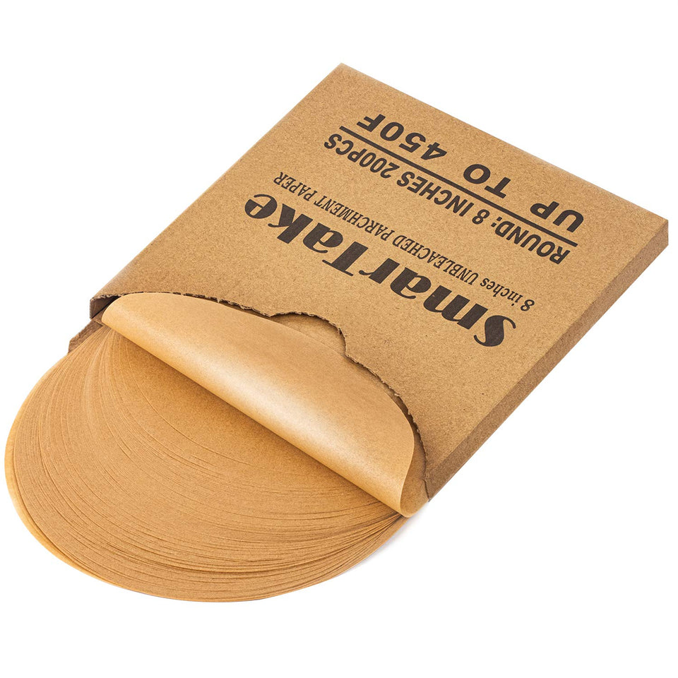 SMARTAKE round 8-inch precuts provide flat, non-stick baking.