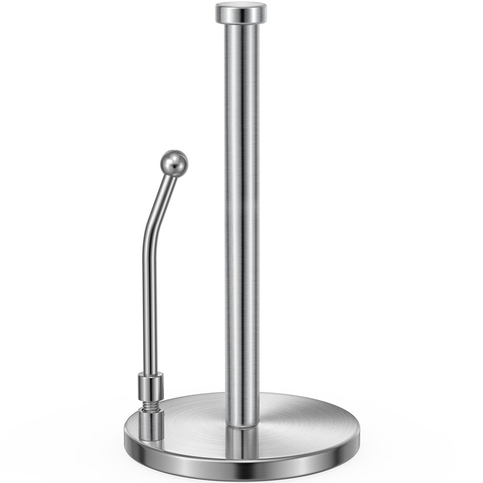 SMARTAKE stainless steel paper towel holder with weighted base on a kitchen counter