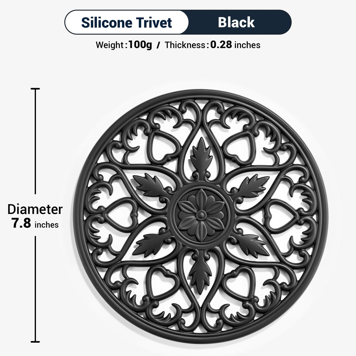 SMARTAKE trivet mats 8-inch pattern B side view with anti-slip grip
