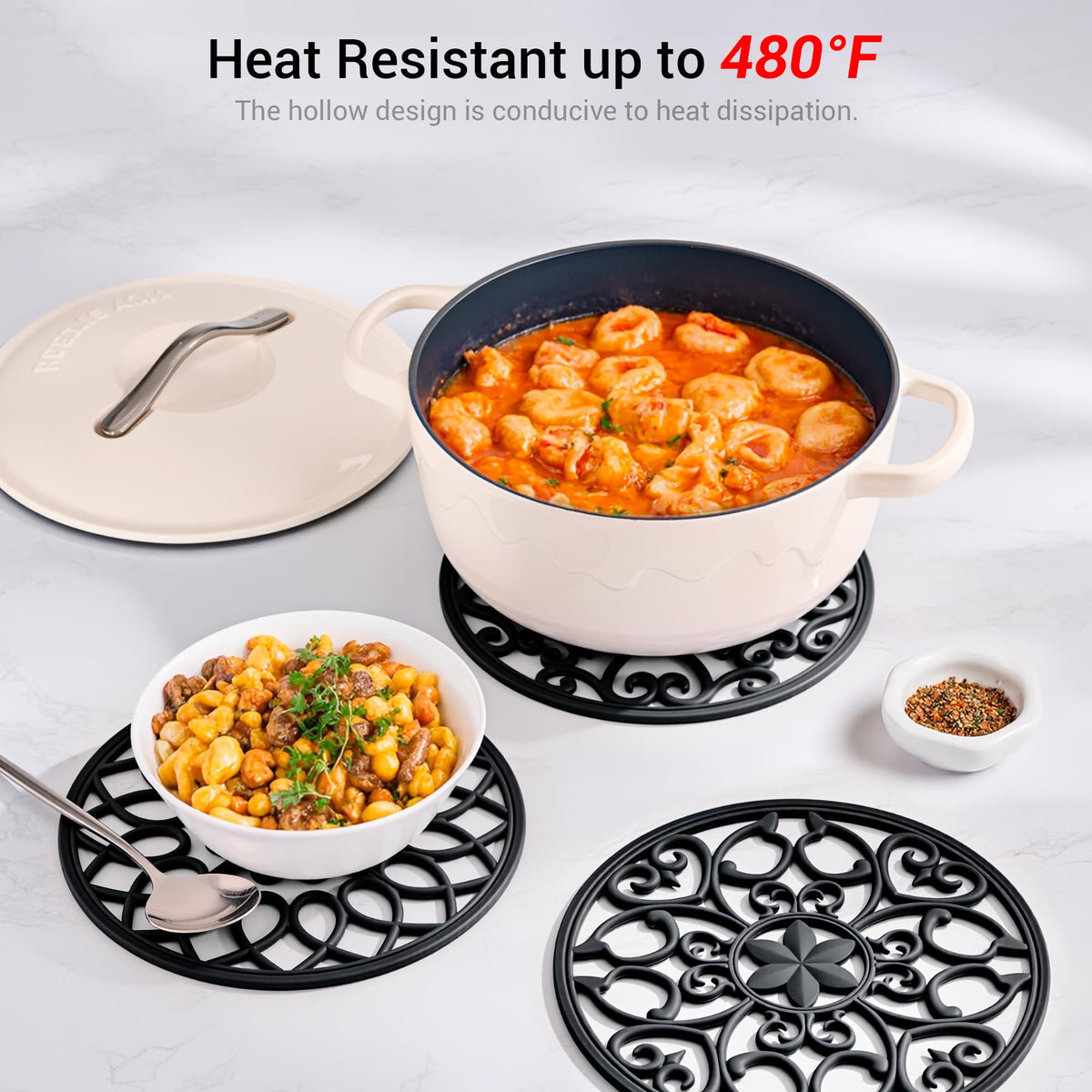 SMARTAKE trivet mats 8-inch pattern C folded storage for compact kitchen