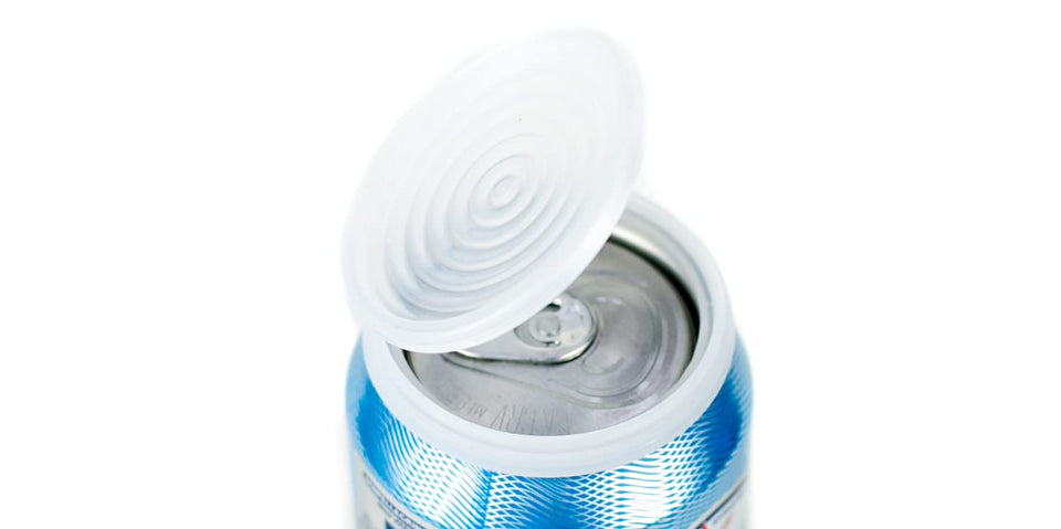 Smarter-Seal six-pack can lids shown in a reusable set for carbonation preservation