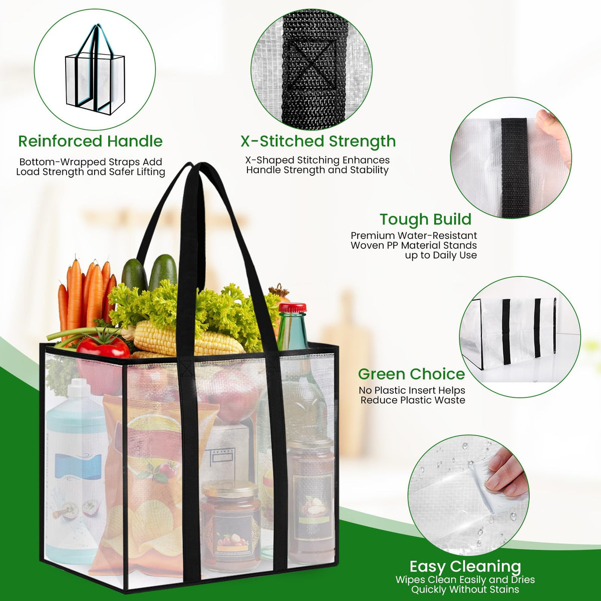 SmartTrends 4 Pack bags with reinforced handles for heavy loads