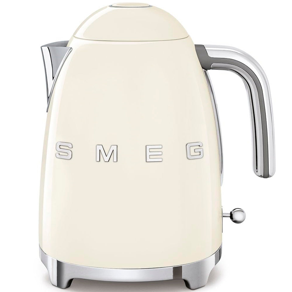 Smeg KLF03CRUS cream kettle front view showcasing luxury design