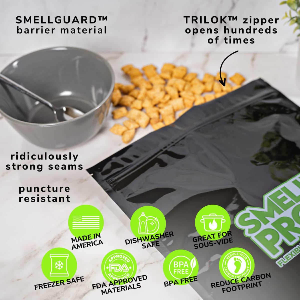 Smelly Proof bag being cleaned in dishwasher-safe cycle.