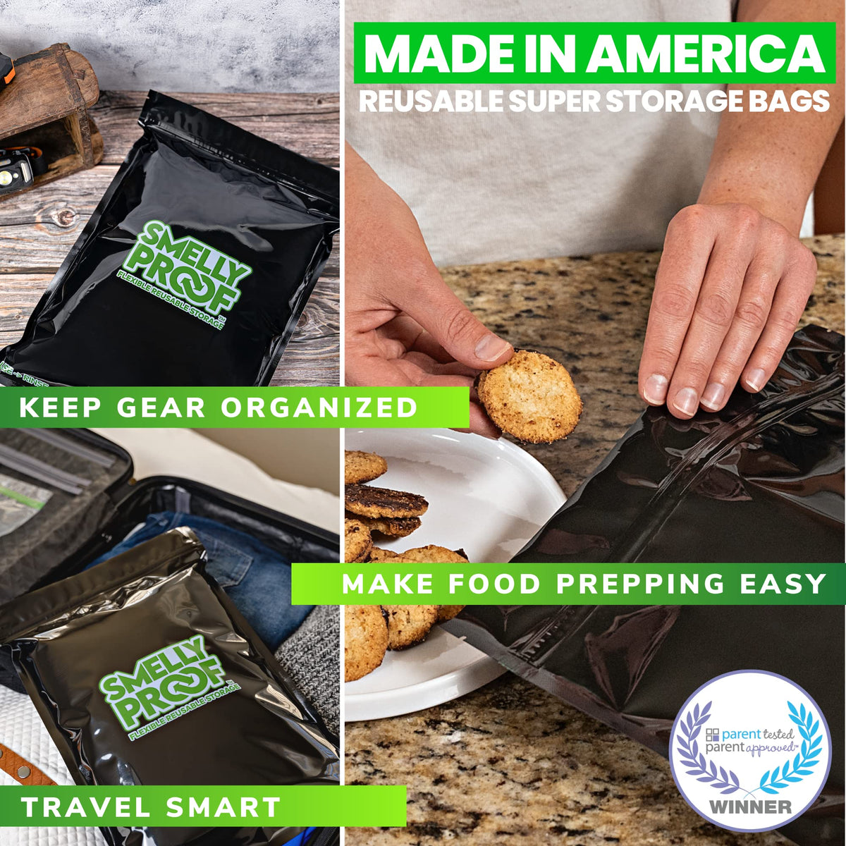 Smelly Proof bag in fridge demonstrating bulk storage and organization.
