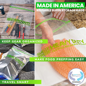 Smelly Proof freezer bags in fridge illustrate freezer-ready storage and easy reuse