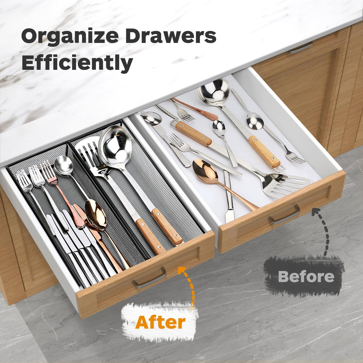 Smgmg organizer with non-slip feet keeps drawers stable during use.