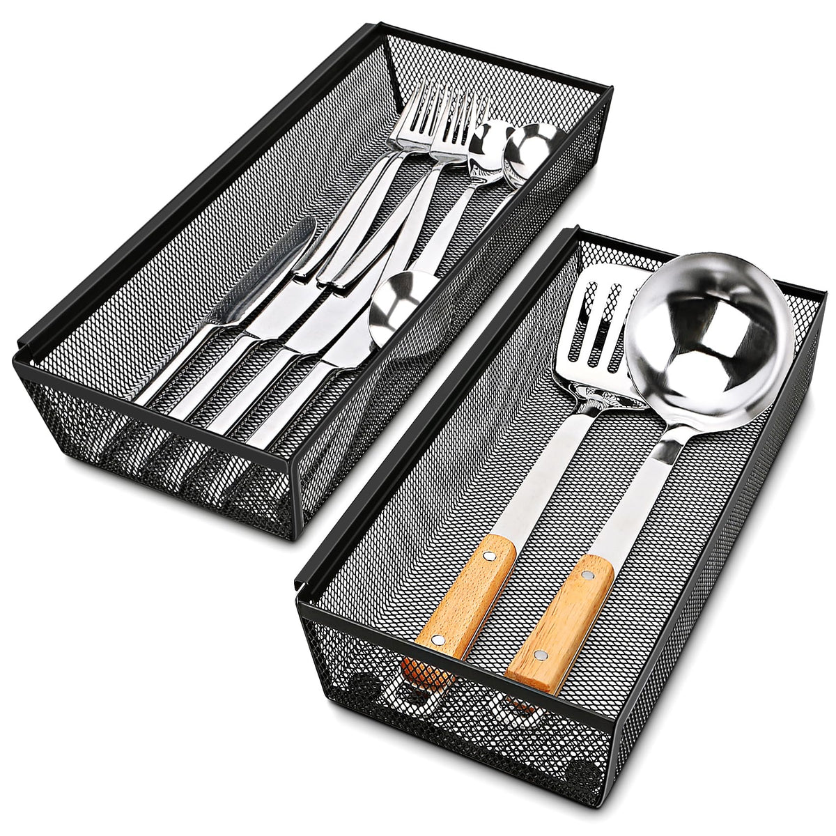Smgmg silverware drawer organizer with interlocking arm for customizable inner layout.