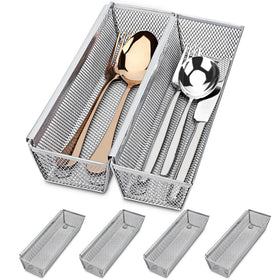 Smgmg silverware drawer organizer with six compartments keeps cutlery tidy.