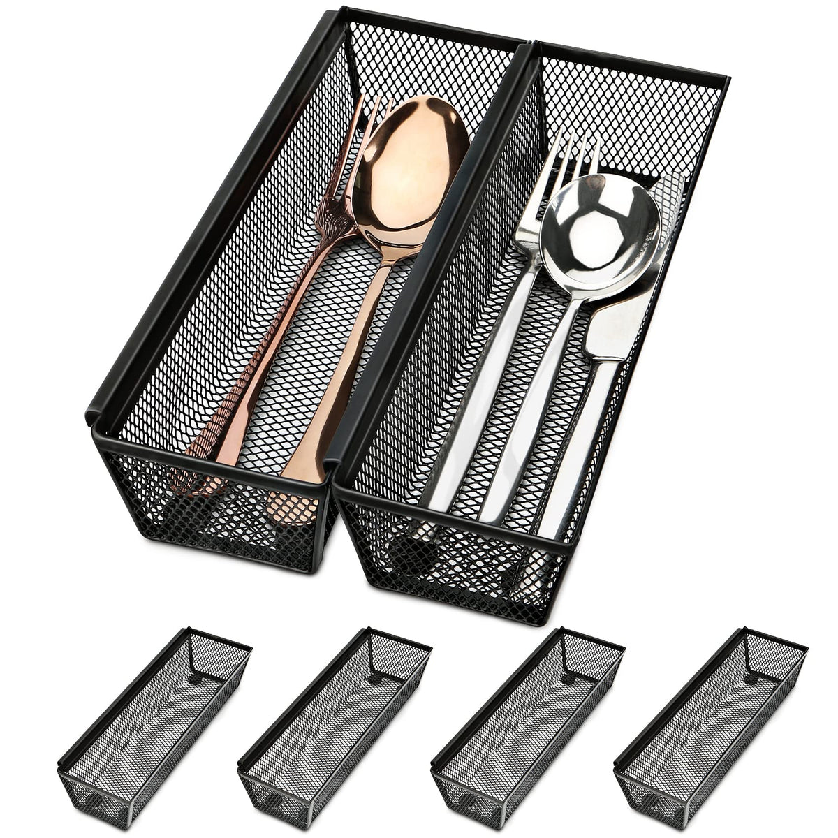 Smgmg six-pack silverware drawer organizer in-drawer keeps flatware neatly organized.