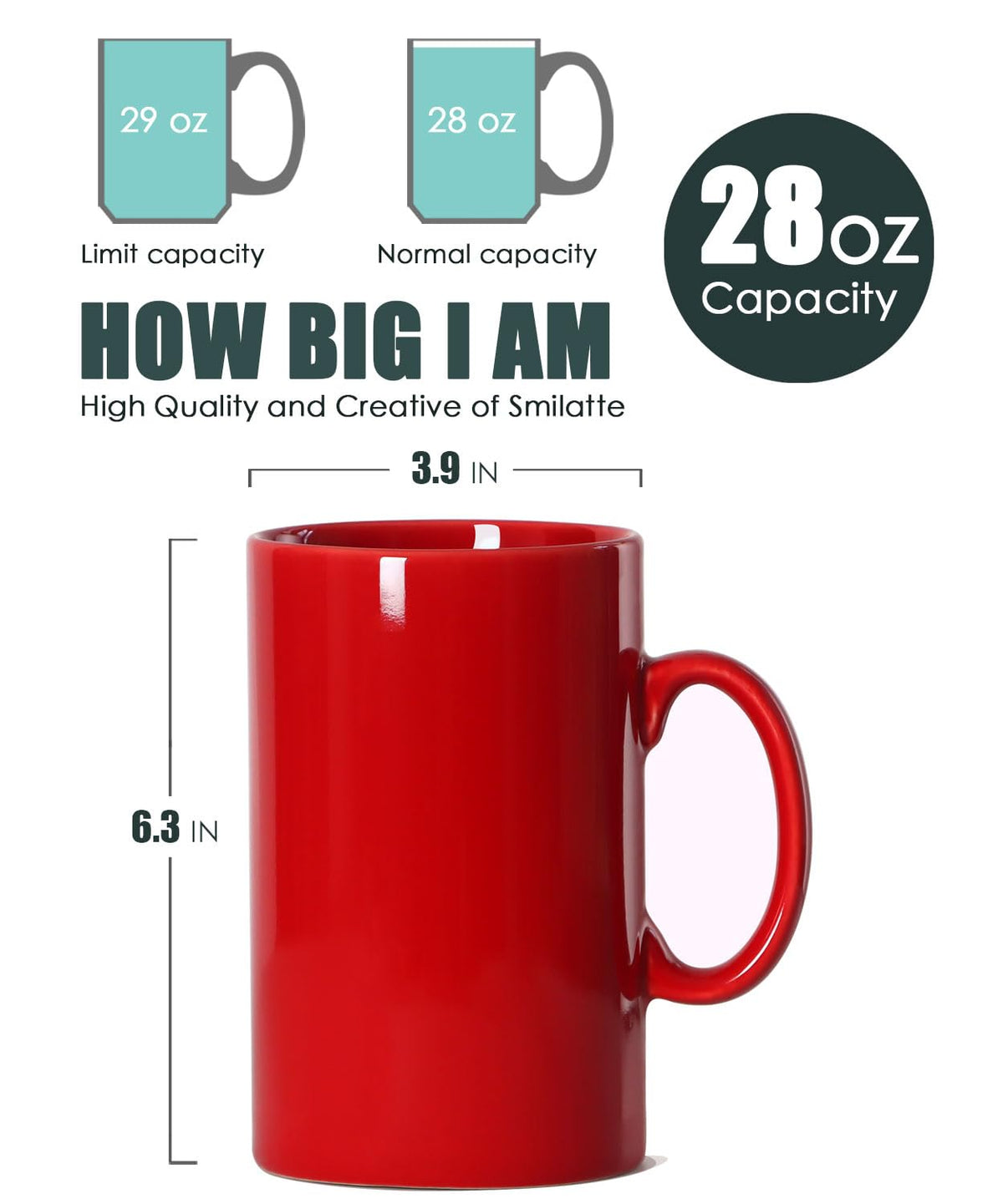 Smilatte extra-large ceramic mug highlighting generous capacity for daily beverages.