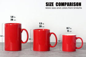 Smilatte red mug on an office desk, ideal for daily caffeine moments.