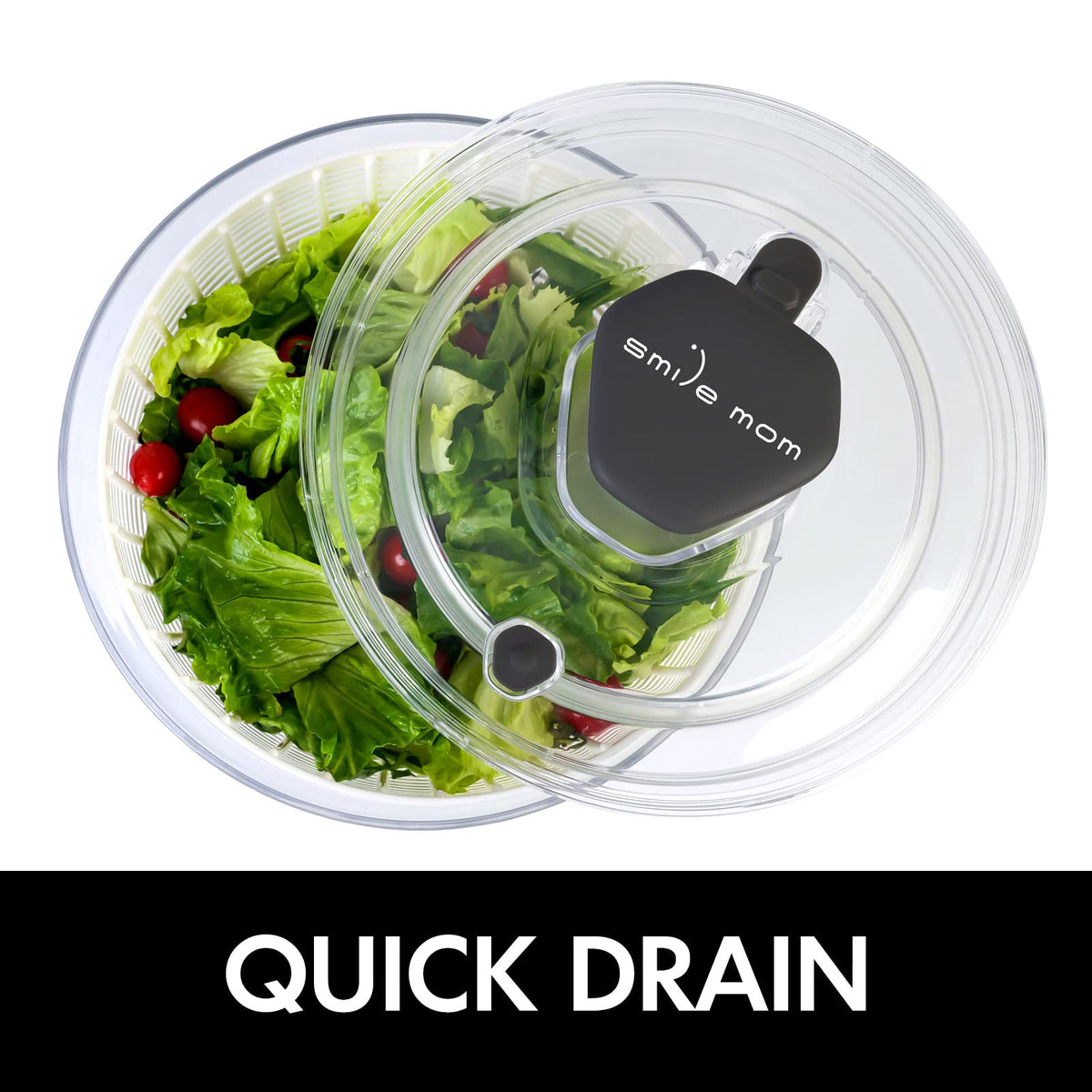 Smile mom salad spinner lid-folding-design enhances storage efficiency.