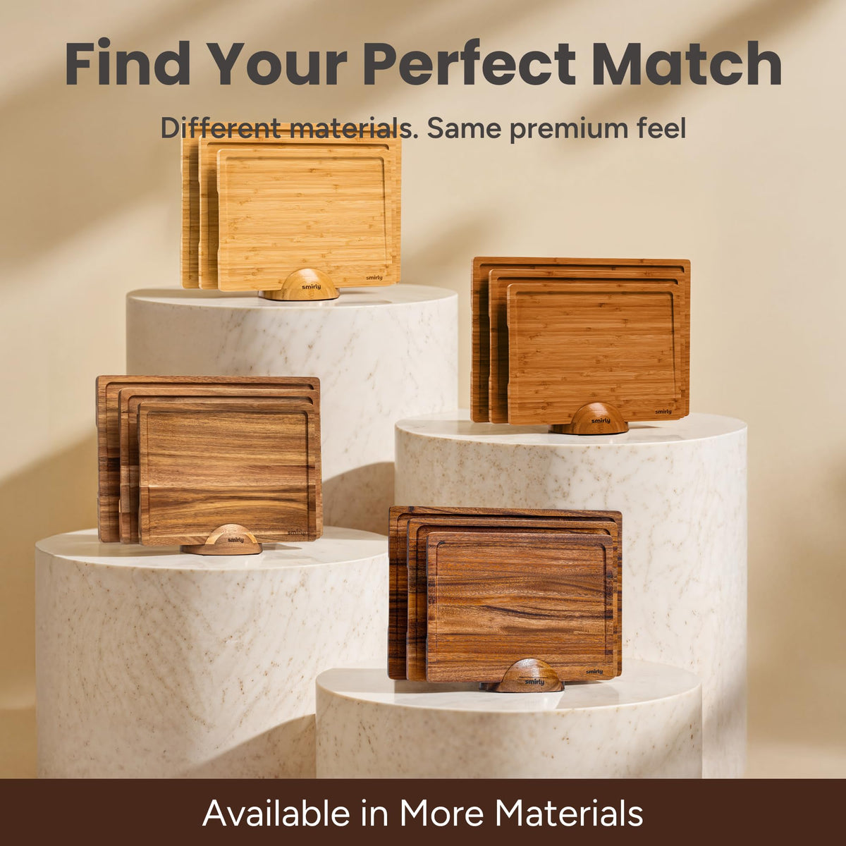 SMIRLY acacia edge detail—knife-friendly surface with rich color.